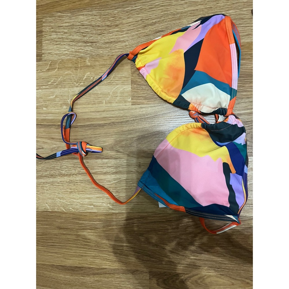 NEW Abstract Tropical Sunset Piece Bikini Set Skirt Medium Orange Green Yellow - Picture 8 of 14